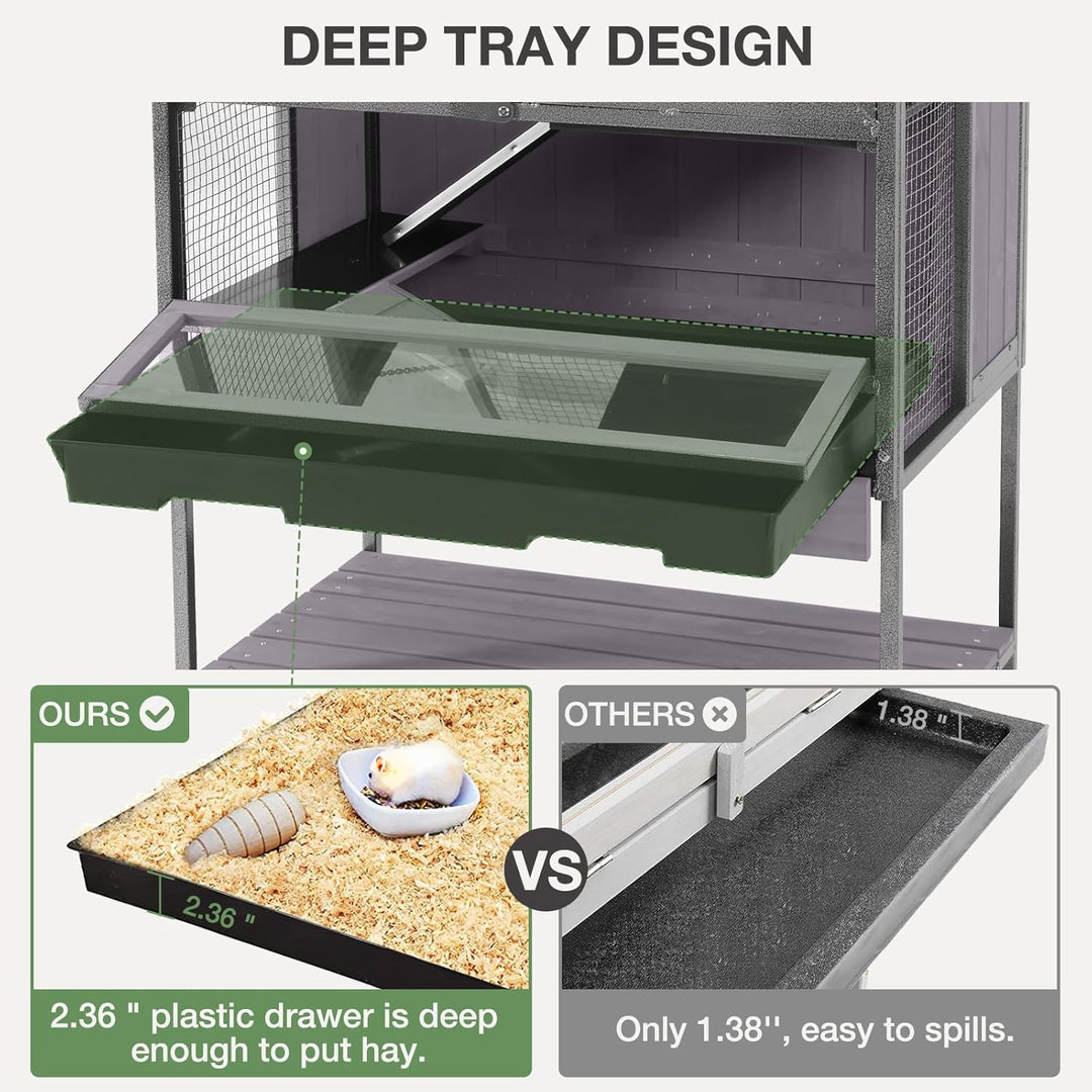 MEDEHOO Guinea Pig Cage, Moveable Metal Frame Hamster Cage Anti-Chewing with Aluminium Alloy Edge, Hideouts, Ramps, Seesaws Chewing Toy, Deeper Pull-Out Leakproof Tray for Indoor Outdoor(Grey)