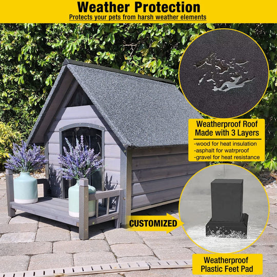 MEDEHOO Outdoor Dog House, Puppy Shelter, Anti-Bite Design for Medium Dogs with Porch