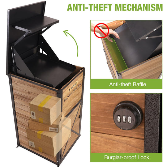 MEDEHOO Package Delivery Boxes for Outside, Metal Frame Large Parcel Drop Box with Combination Lockable, Secure Anti Theft Package Delivery Box for Porch Curbside AIR7011-N