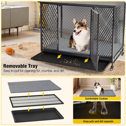 MEDEHOO Dog Crate Furniture Wooden Dog House Small Medium Large Dogs with Cushion Tray