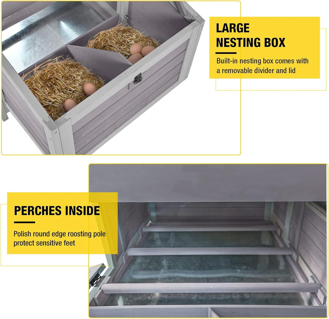 MEDEHOO Chicken Coop with Two Large Nesting Boxes Wooden Hen House Outdoor Poultry Cage Duck Coop Weatherproof