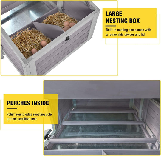 MEDEHOO Chicken Coop with Two Large Nesting Boxes Wooden Hen House Outdoor Poultry Cage Duck Coop Weatherproof