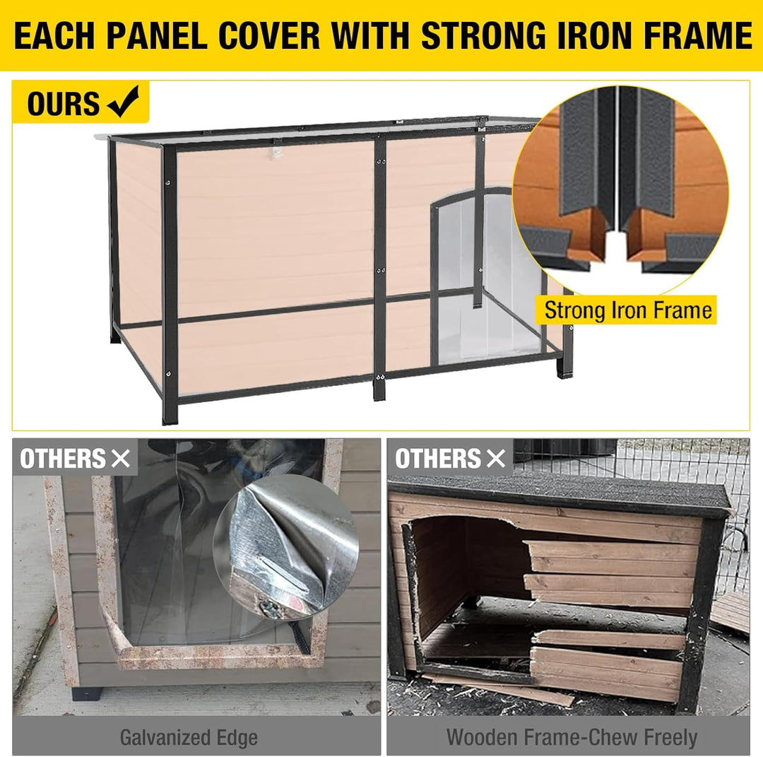 MEDEHOO Heated Dog House Outdoor Extra Large 59" Dog Kennel with Insulation Liner Strong Iron Frame Construction Pet Cage with Insulted Liner Keep Warm in Winter Weatherproof Design, Heater Include AIR63-HP-WM