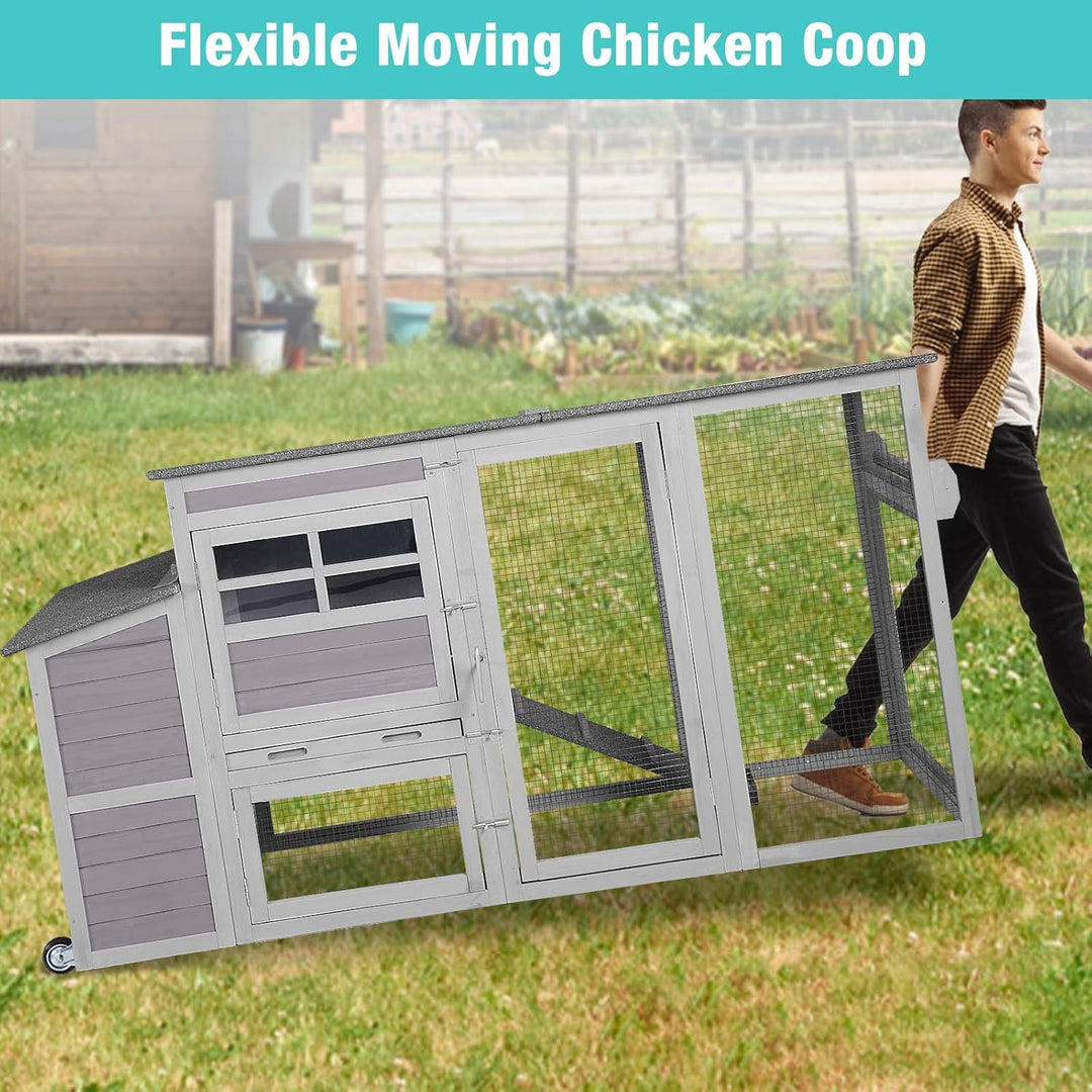 MEDEHOO Chicken Coop Extension Run, 78.4" L Large Outdoor Chicken House with Wheels, Wooden Poultry Cage with Nesting Box, Leakproof Tray, and Waterproof Roof AIR31-MA-WM