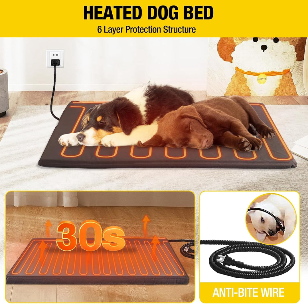 MEDEHOO Heated Outdoor Dog House with Heating Pad &amp; Insulated Liner, Winter Weatherproof Anti-Chewing Dog Kennel, Iron