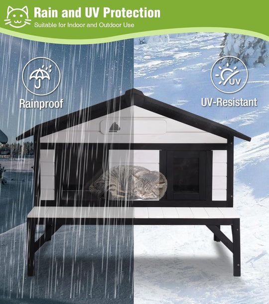 MEDEHOO Heated Cat House for Outside, Outdoor Cat House Insulated with Electric Heating Blanket, Bite-Resistant Wires, Weatherproof Feral Cat Shelter for Winter