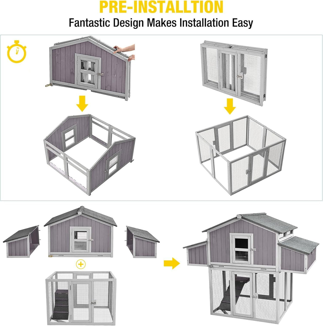 MEDEHOO Chicken Coop Double Folding Fir Wood Chicken House with Large Nesting Box Poultry Cage Upgrade with Strong Iron Frame, Durable &amp; Waterproof for 4-6 Hens Duck Coop AIR66-HC-WM