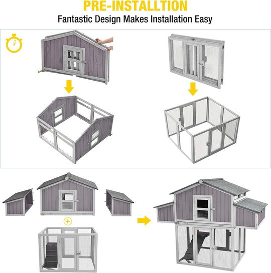 MEDEHOO Chicken Coop Double Folding Fir Wood Chicken House with Large Nesting Box Poultry Cage Upgrade with Strong Iron Frame, Durable &amp; Waterproof for 4-6 Hens Duck Coop AIR66-HC-WM