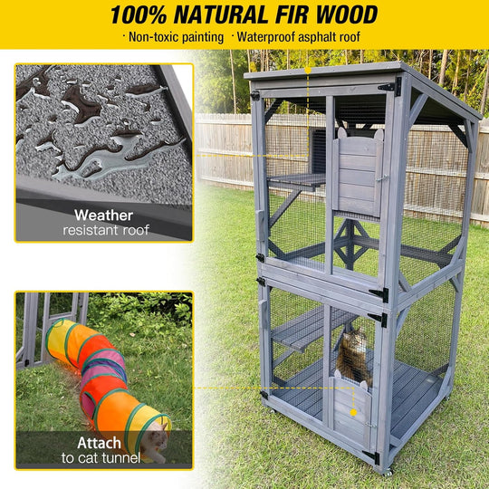 MEDEHOO Catio Outdoor Cat Enclosure Window Cat House on Wheels Large Movable Cat Cages Indoor for Mulitiple Cats with Tarp Roof,Platforms,Resting Box