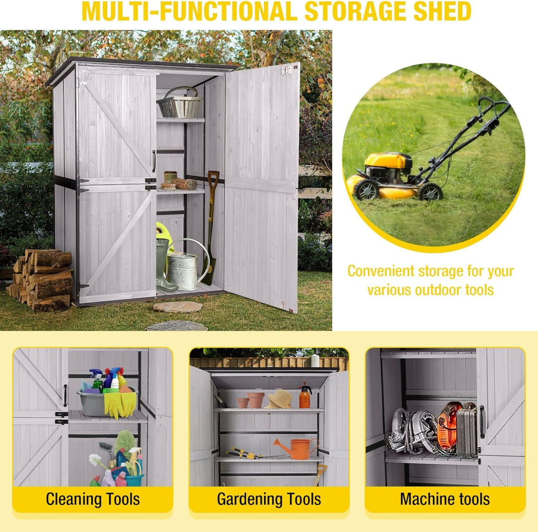 MEDEHOO Outdoor Storage Shed Metal Frame Tool Garden Shed with Floor and Lockable Door for Patio Backyard Lawn AIR99-WM