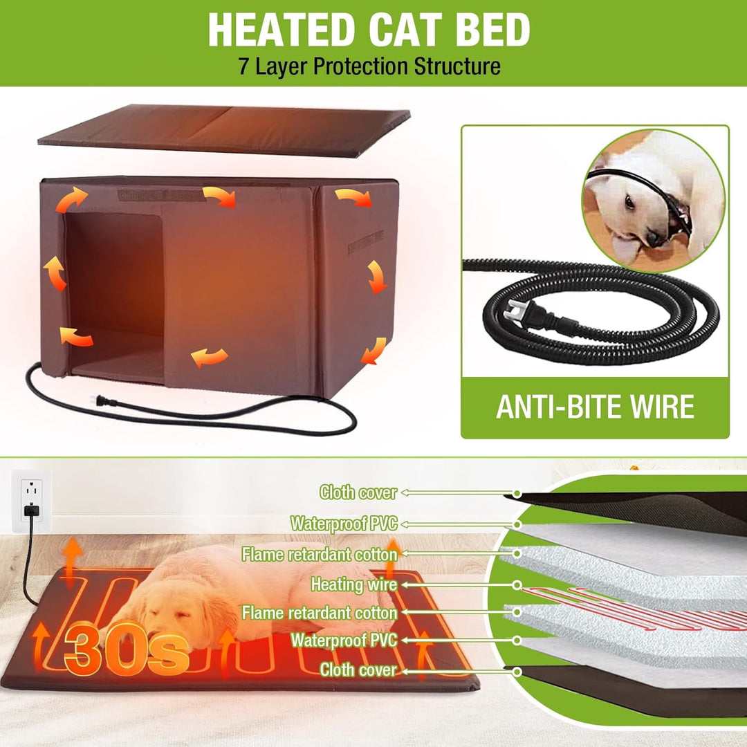 Extra Large Heated Insulated Dog House Outdoor Weatherproof XL Dog Kennel with Thermostat-Controlled Heating Pad, Thermal Liner, Chew-Proof Metal Frame for Large Dogs (Grey) AIR43-M-HP-J