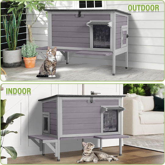 MEDEHOO Heated Outdoor Cat House with Insulated Liner, Weatherproof Winter Shelter with Detachable Heating Pad for Feral Cats and Kittens