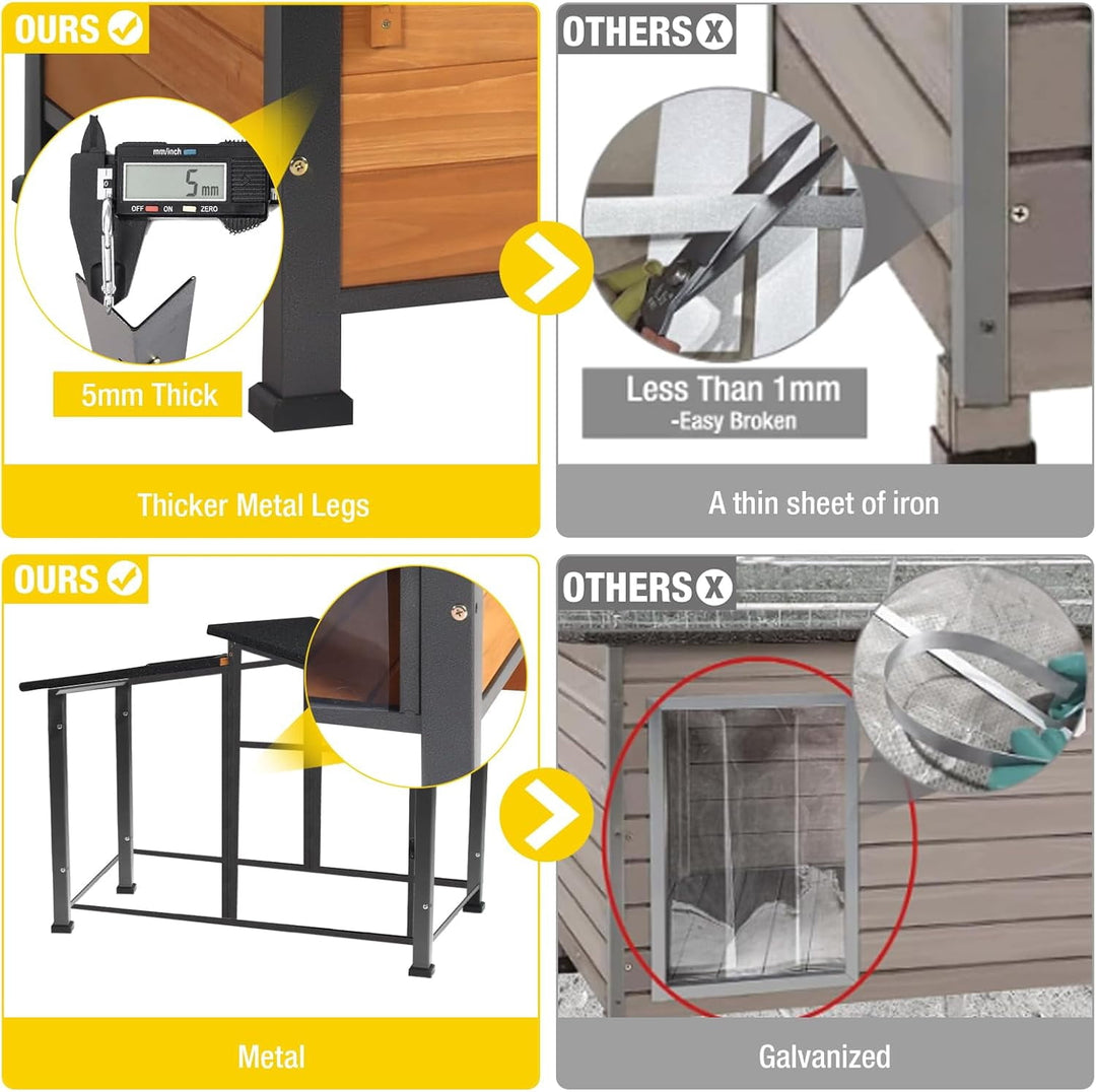 Dog House with Anti-Chewing Metal Frame Design Wooden Dog Kennel with Unique Design Roof, Weatherproof Dog House for Indoor &amp; Outdoor Use (Wood, L)