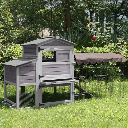 MEDEHOO Mobile Chicken Coop 79" Large All-Steel Frame Hen House Poultry Cage with Metal Run, Waterproof Rain Cover AIR7008-J-WM