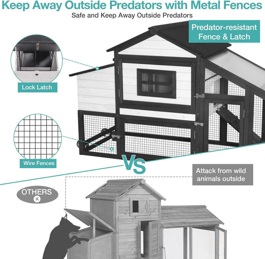 MEDEHOO Chicken Coop, Mobile Chicken House with with Wheels, Outdoor Hen House Poultry Cage with Nesting Box, Leakproof Pull Out Tray and UV-Resistant Roof,Rabbit Hutch Duck Coop (Black) AIR23-BL-A11-WM