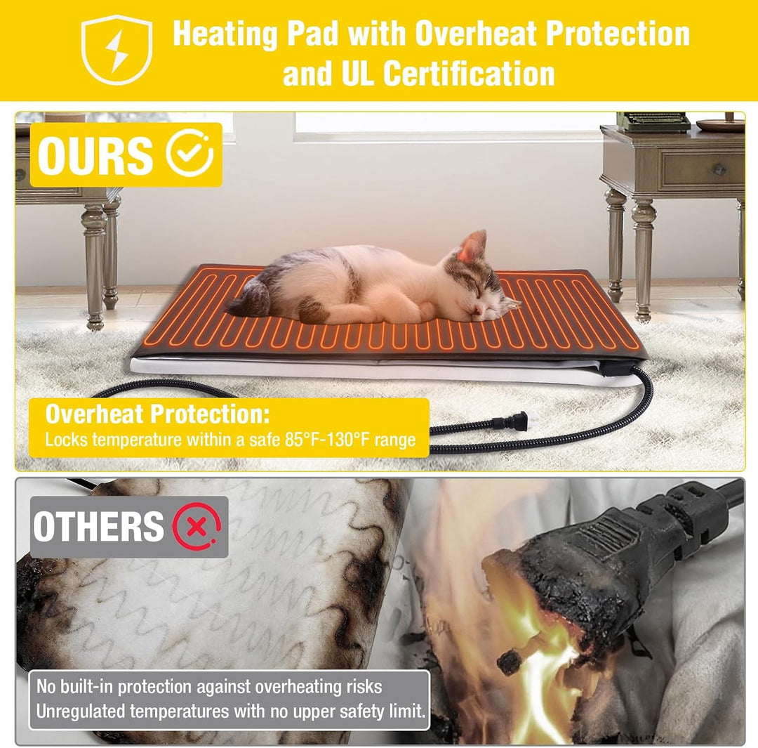 MEDEHOO Large Heated Cat House with Liner, Weatherproof Cat Shelter Outdoor Insulated Windproof Feral Cat Shelter with Heating Pad, Chewproof Cable, Escape Door for 2-4 Cats in Winter