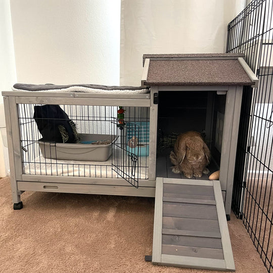 BUTINGLALE Rabbit Hutch Indoor Outdoor Rabbit Cage Bunny Cage with Run,No Leak Pull Out Tray,Wire Fence AIR24-G
