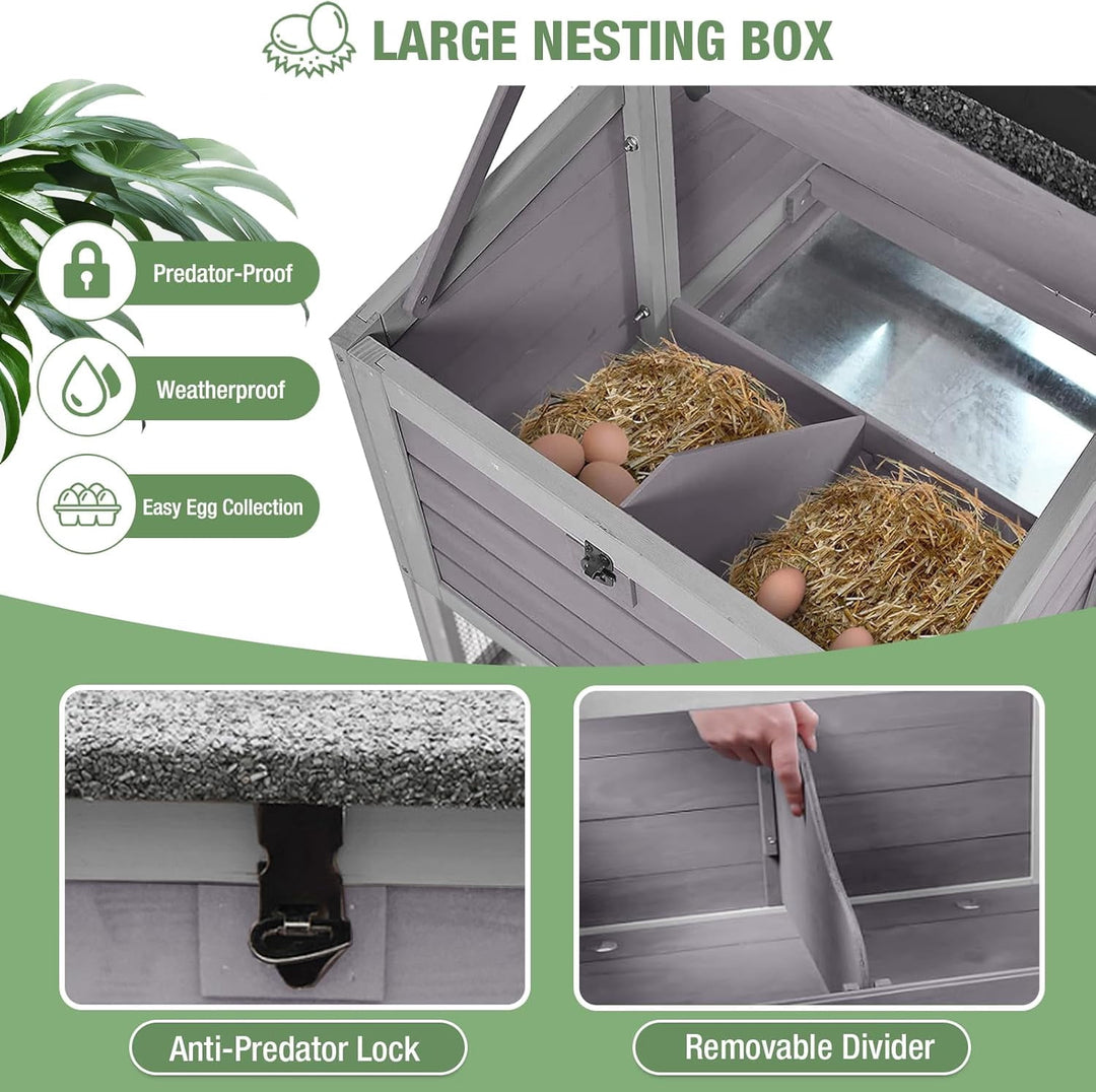 78" Mobile Chicken Coop with Wheels for 4-6 Chickens, Large Wooden Hen House Duck Cage with Run, Nesting Box, Pull-Out Tray, Waterproof Asphalt Roof Mark-AIR27-4