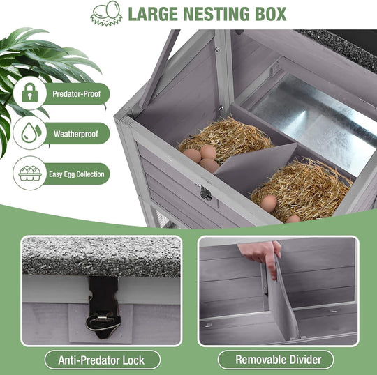 78" Mobile Chicken Coop with Wheels for 4-6 Chickens, Large Wooden Hen House Duck Cage with Run, Nesting Box, Pull-Out Tray, Waterproof Asphalt Roof Mark-AIR27-4