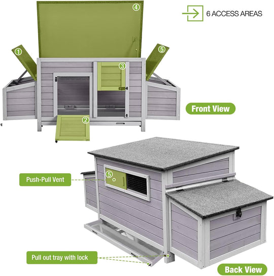 MEDEHOO Chicken Coop Outdoor Wooden Chicken House  Portable Hens House with Nesting Box,Perches,Waterproof Roof Gray