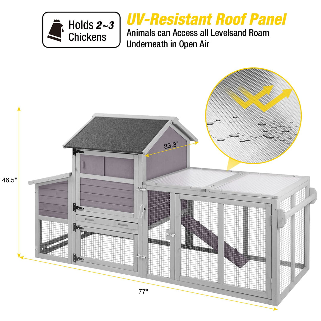 MEDEHOO Mobile Chicken Coop with Wheels Expandable Hen House with Two-Section Nesting Box, Predator-Resistant Locks, UV-Resistant Roof, Large Poultry Cage, Gray AIR27-WM