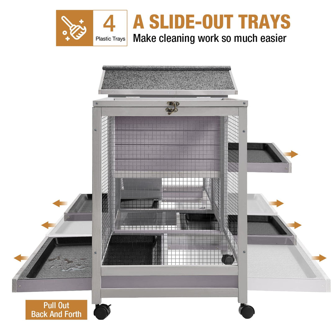 MEDEHOO Rabbit Hutch Guinea Pig Cage with Double Run Indoor Bunny Hutch Outdoor Rabbit House with Deeper No Leak Trays and Wheels AIR65-N