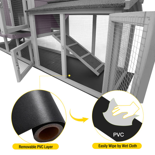 MEDEHOO Chicken Coop Outdoor with PVC Bottom Layer Indoor Rabbit Hutch Wooden Bunny Cage Large Rabbit House with Run