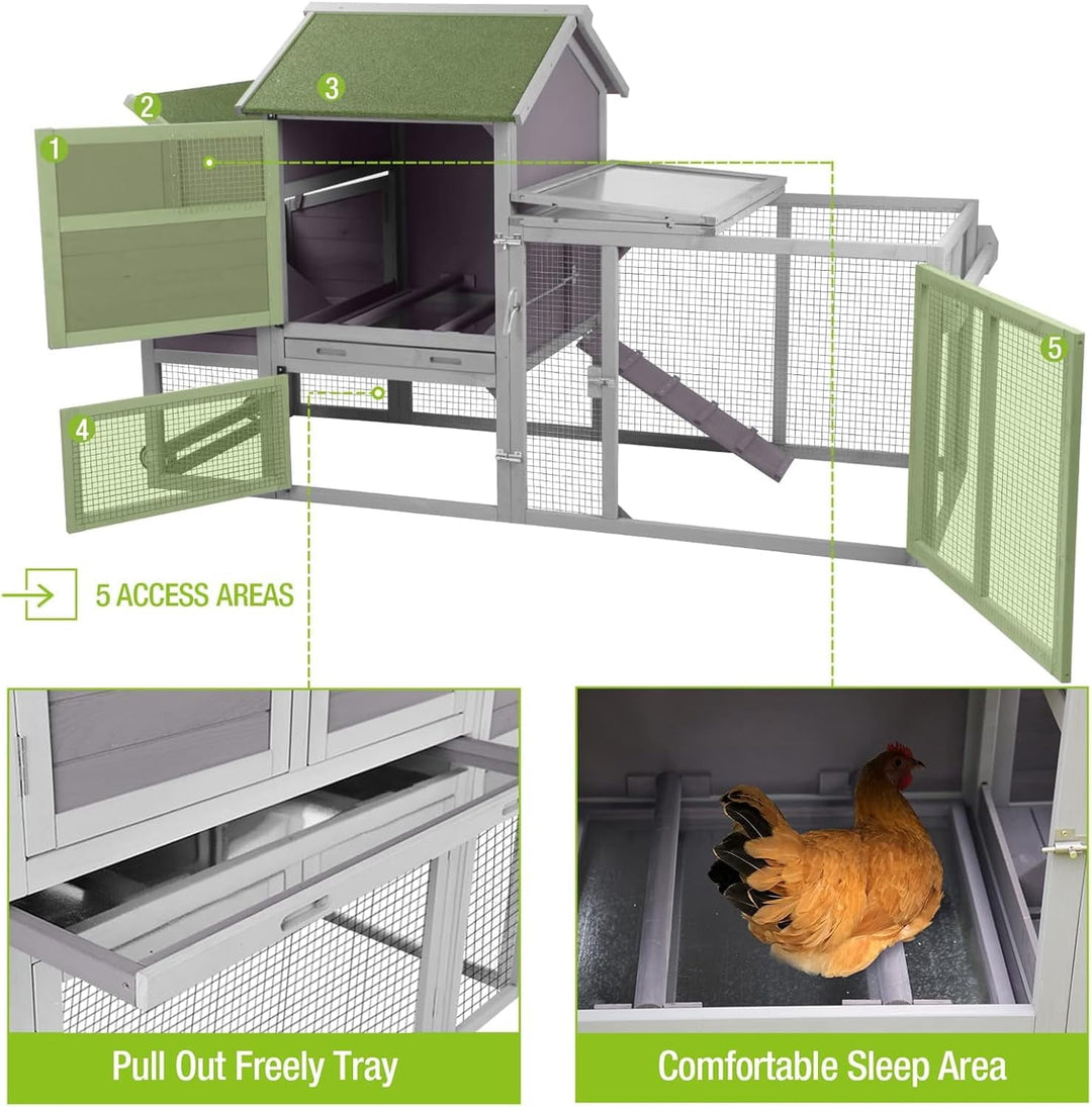 MEDEHOO Chicken Coop 78" Mobile Hen House on Wheeks Outdoor Poultry Cage with Run Duck Coop Waterproof Roof,Large AIR27-JO