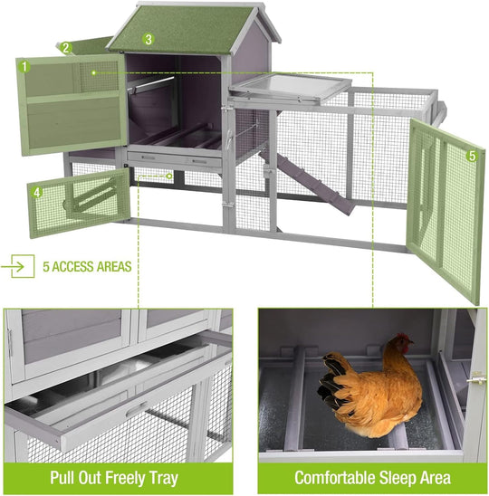 MEDEHOO Chicken Coop 78" Mobile Hen House on Wheeks Outdoor Poultry Cage with Run Duck Coop Waterproof Roof,Large AIR27-JO