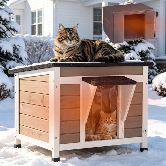 MEDEHOO Outdoor Cat House with Insulated Liner Weatherproof Cat Shelter with Insulation Liner, Elevated Base &amp; Openable Roof for Stray/Feral Cats for Winter AIR12-B-IN-PA-WM