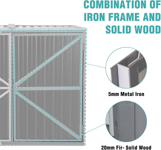 MEDEHOO Outdoor Storage Shed 4.2x2.2FT with Metal Frame &amp; Fir Wood, Weatherproof Resin Garden Shed for Patio Backyard, Horizontal Storage Cabinet with Adjustable Shelves AIR105-G-A11-WM