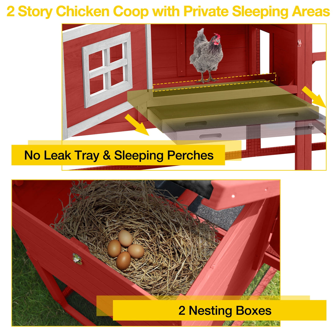 MEDEHOO Large Chicken Coop with Wheels, Mobile Chicken House for Outdoor, Poultry Cage with Nesting Box, Leakproof Pull-Out Tray &amp; UV-Resistant Roof
