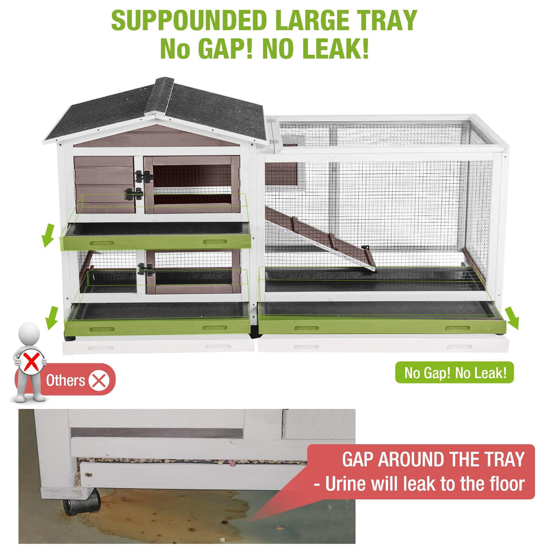 BUTINGLALE Rabbit Hutch with Chew-Resistant Ramp Indoor Bunny Cage Outdoor Guinea Pig Cage with Wheels and Leakproof Tray AIR19-B-N