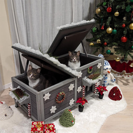 MEDEHOO Outdoor Cat House Insulated Feral Kitty Shelter with Liner Weatherproof Cat Condo for Winter AIR93-IN-WM