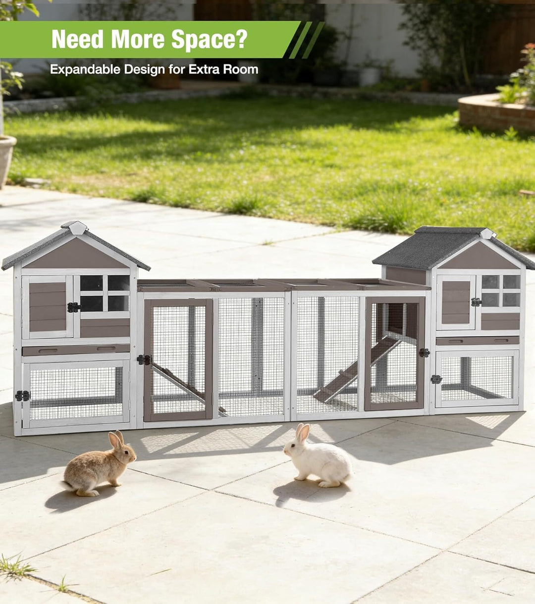 MEDEHOO Rabbit Hutch Outdoor Rabbit Cage Indoor 51.6" L Waterproof Bunny Cage with Chew-Proof Ramp and Lockable Doors for Indoor Outdoor Use Grey