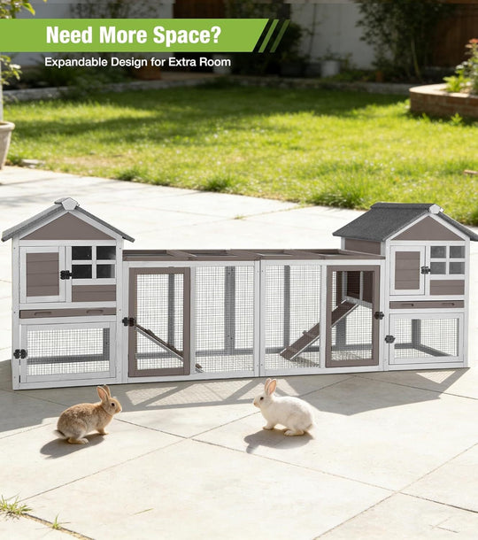MEDEHOO Rabbit Hutch Outdoor Rabbit Cage Indoor 51.6" L Waterproof Bunny Cage with Chew-Proof Ramp and Lockable Doors for Indoor Outdoor Use Grey
