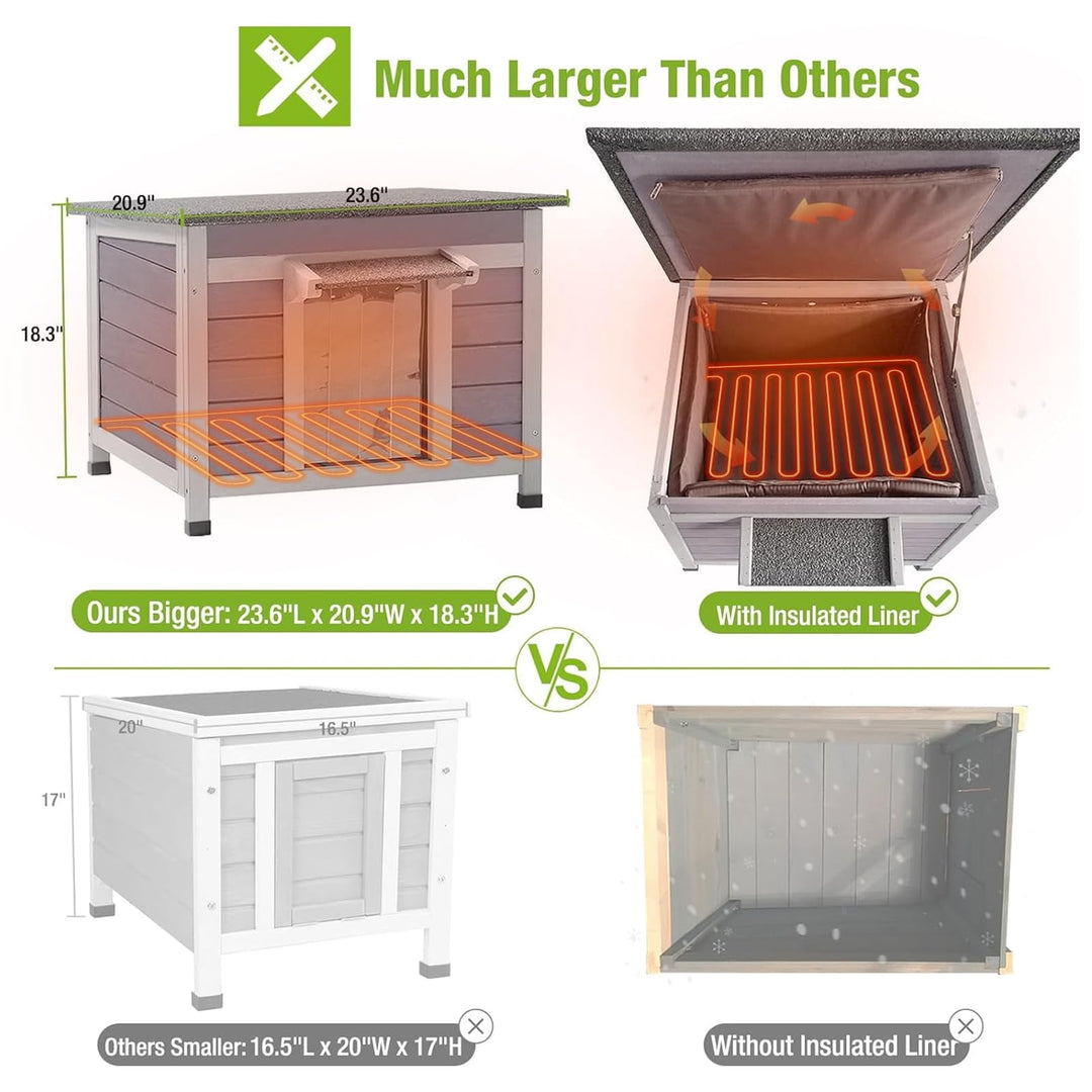 MEDEHOO 23.6" Heated Outdoor Cat House for Winter, Insulated Feral Cat Shelter with Thermostatic Heating Pad and 6-Sided Zippered Liner