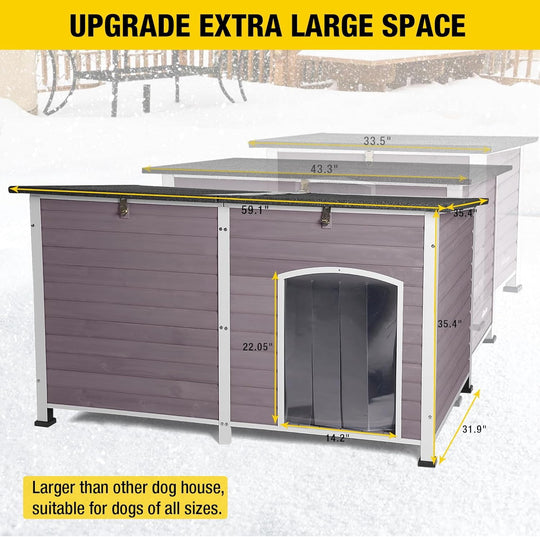 MEDEHOO Outdoor Dog House 59" Extra Large Insulated Dog Kennel with Insulation Liner for Winter,All-Around Iron Frame AIR64-IN-WM