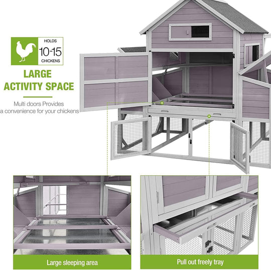 MEDEHOO Chicken Coop 55ft² Large Chicken House with Run Wooden Hen House Poultry Cage with 6 Large Nesting Boxes,10-15 Chickens AIR46-1