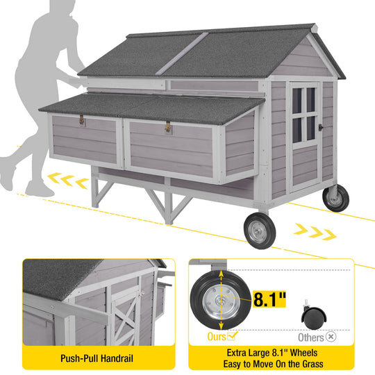 MEDEHOO Large Chicken Coop Mobile Wood Hen House with Nesting Box Large Poultry Cage Upgrade with Strong Iron Frame AIR97-WM