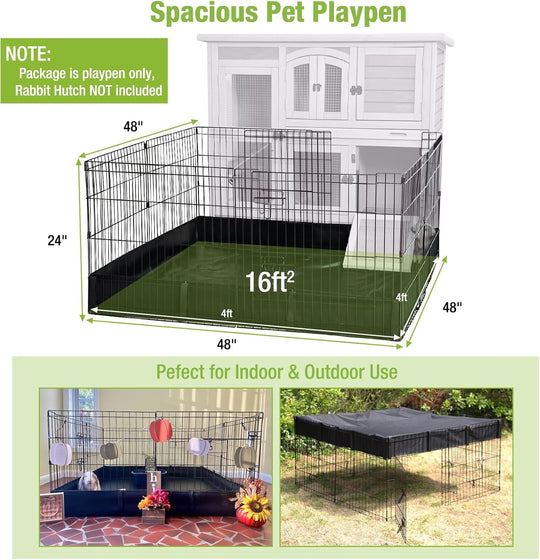 MEDEHOO Pet Playpen for Small Animal, Rabbit Playpen with Waterproof Liner for Indoor &amp; Outdoor Use (Playpen Only)