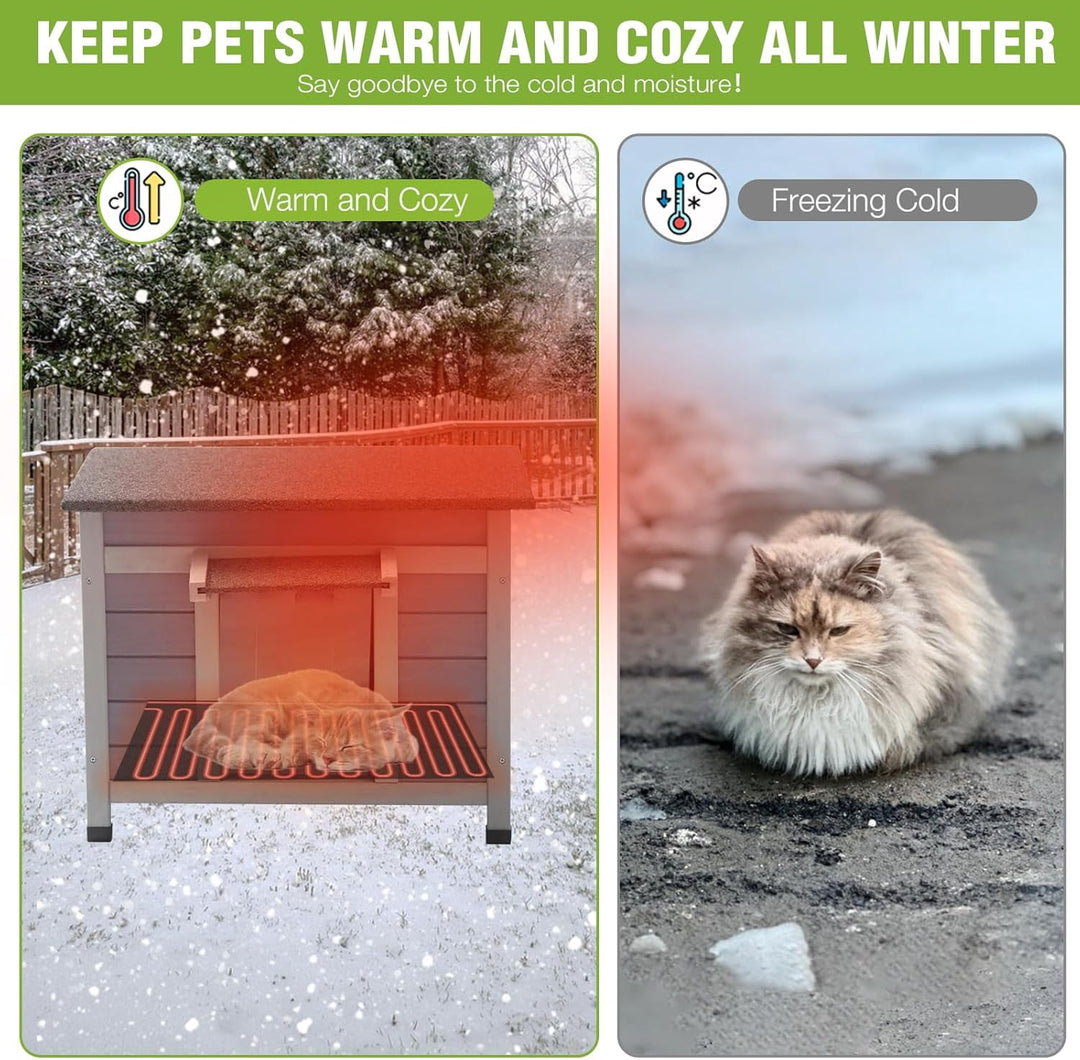MEDEHOO Heated Cat House Outdoor Insulated Cat House for Outside Weatherproof Feral Cat Shelter with Heated Pad, Insulated Thermal Liner, Chewproof Cable for Cats (Winter-Ready) AIR12-IN-HP-MA-WM