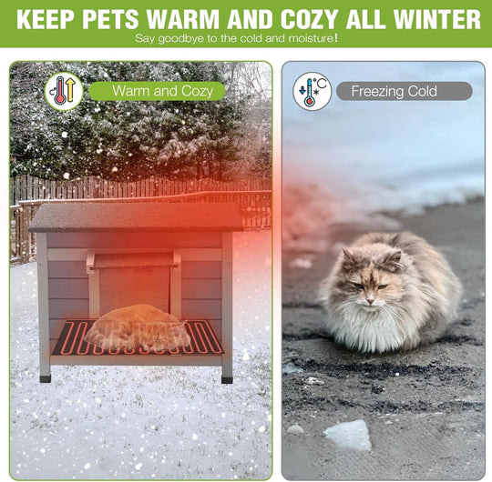 MEDEHOO Heated Cat House Outdoor Insulated Cat House for Outside Weatherproof Feral Cat Shelter with Heated Pad, Insulated Thermal Liner, Chewproof Cable for Cats (Winter-Ready) AIR12-IN-HP-MA-WM