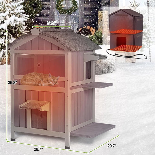 MEDEHOO Insulated Cat House for Outdoor Cats with Heated Liner Waterproof Kitty Shelter Keep Warm in Winter,Outside Feral Cat Cage AIR94-IN-HP-J-WM