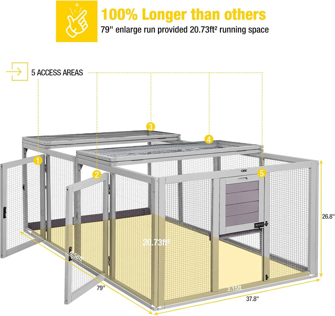 MEDEHOO Chicken Coop Run Extension Rabbit Enclosure Outdoor Duck Playpen 20.73 ft² AIR60-WM-59
