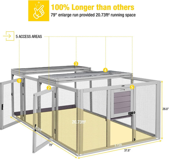 MEDEHOO Chicken Coop Run Extension Rabbit Enclosure Outdoor Duck Playpen 20.73 ft² AIR60-WM-59
