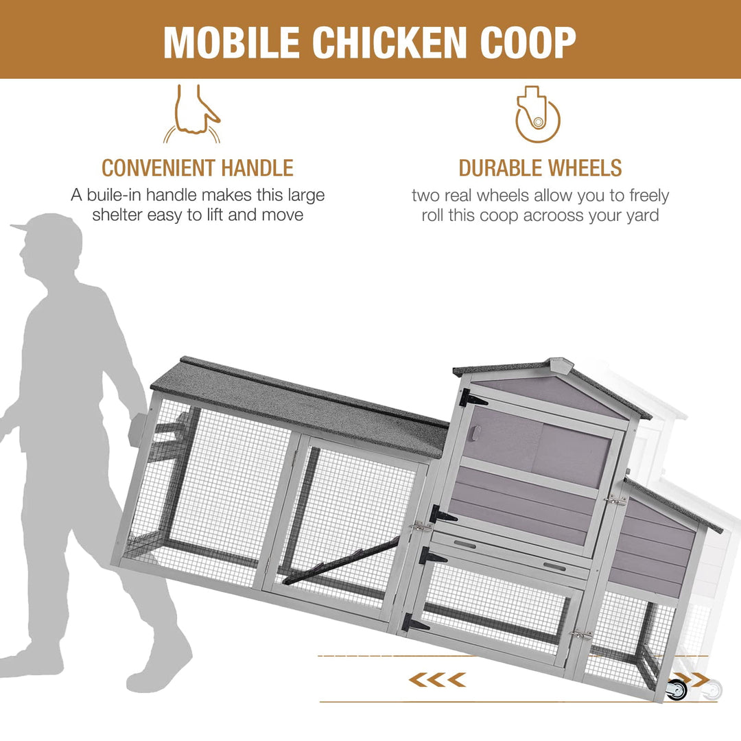 MEDEHOO Mobile Chicken Coop with Nesting Box, Outdoor Hen House Poultry Cage with Casters X-Large AIR61-U