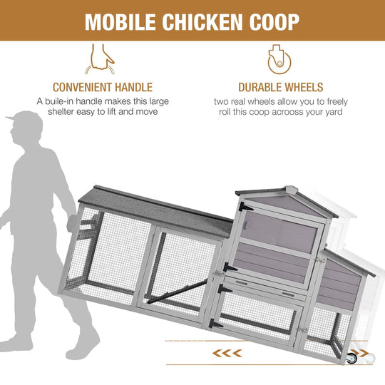 MEDEHOO Mobile Chicken Coop with Nesting Box, Outdoor Hen House Poultry Cage with Casters X-Large AIR61-U