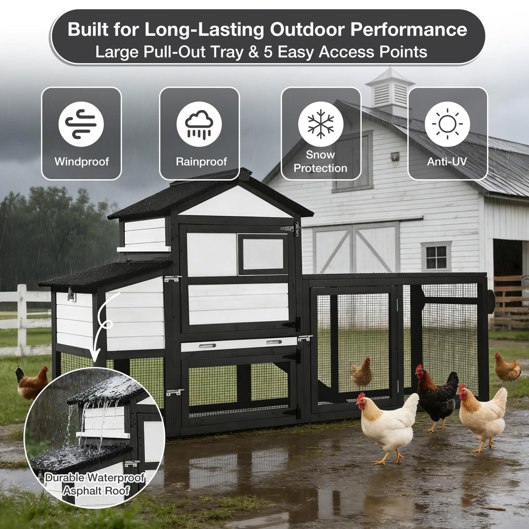 MEDEHOO Mobile Chicken Coop with Wheels for 4-6 Chickens, Backyard Expandable Chicken House Duck Cage with Run, 2 Nesting Boxes, Easy Clean Pull-Out Tray, Leak-Resistant Asphalt Roof, 82.4"