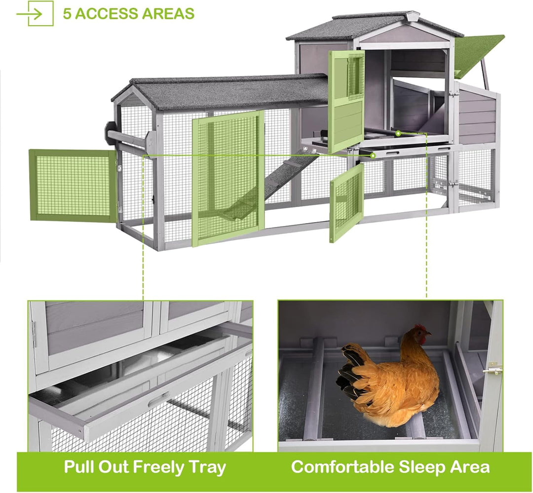 MEDEHOO 80" Mobile Chicken Coop with Wheels - Weatherproof Wooden Hen House, Outdoor Poultry Cage &amp; Nesting Box Run, Expandable Design Chicken Coop-AIR61-MA
